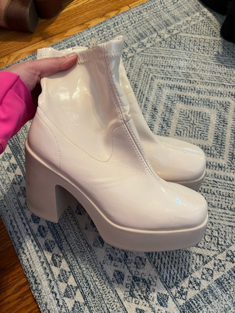 STEVE MADDEN Platform Ankle Boots - Cream Patent Women’s Heels